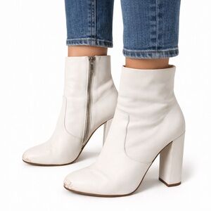 Steve Madden Editor White Leather Ankle Boots 8M Block Heel 4.5”